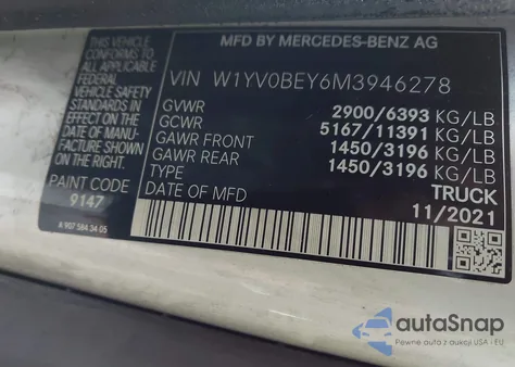 2021 Mercedes-Benz Metris z USA, uszkodzony, nr VIN W1YV0BEY6M3946278